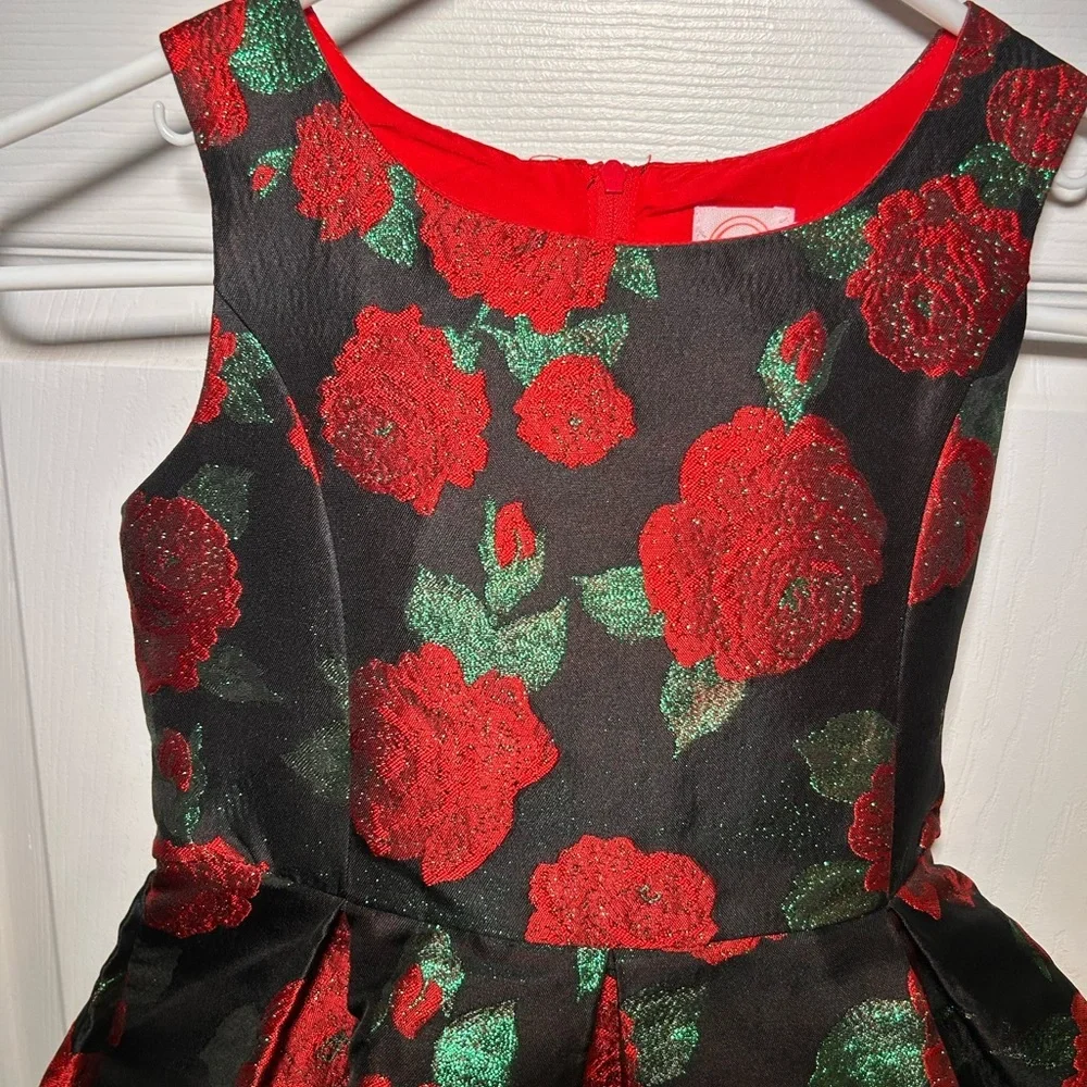 Floral Kids Dress with red roses size 8